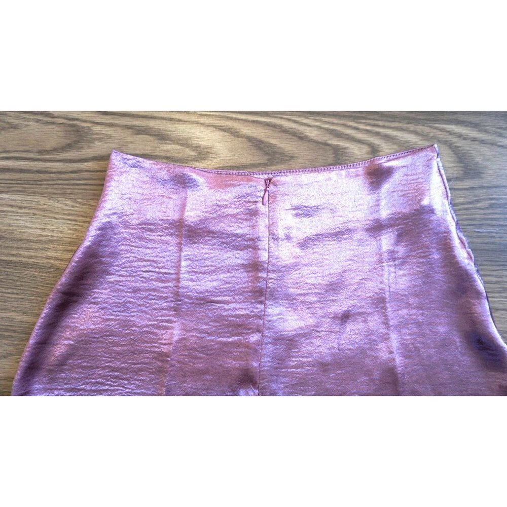 LYANER Satin Lace Trim Split Slit Hem Zipper High Wasit Mini Short Skirt, Size S - Picture 10 of 13